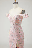 Sparkly Off the Shoulder Mermaid Long Blush Formal Dress with Sequins