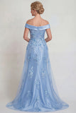 Champagne Off the Shoulder Appliqued Satin Mermaid Mother of the Bride Dress
