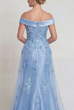 Champagne Off the Shoulder Appliqued Satin Mermaid Mother of the Bride Dress