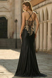 Sparkly Dark Green Satin Mermaid Beaded Sequin Long Formal Dress with Slit