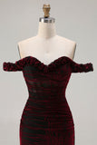 Black Red Mermaid Off the Shoulder Corset Ruched Long Prom Dress with Slit