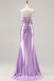 Sparkly Blue Sequin Satin Strapless Mermaid 3D Flower Long Formal Dress with Slit