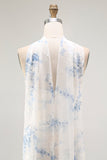 White Blue Flower Sheath Strapless Velvet Burnout Wedding Guest Dress with Slit