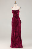 Dark Green Velvet Sheath Velvet Burnout Long Prom Dress