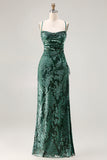 Dark Green Velvet Sheath Velvet Burnout Long Prom Dress