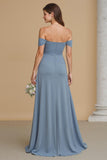 Twilight Maxi A Line Off the Shoulder Bridesmaid Dress with Slit