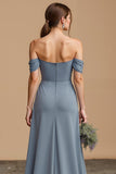 Twilight Long A Line Off the Shoulder Bridesmaid Dress with Slit