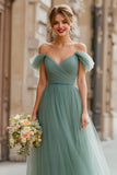 Eucalyptus Maxi A Line Off the Shoulder Bridesmaid Dress