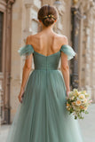 Eucalyptus Maxi A Line Off the Shoulder Bridesmaid Dress