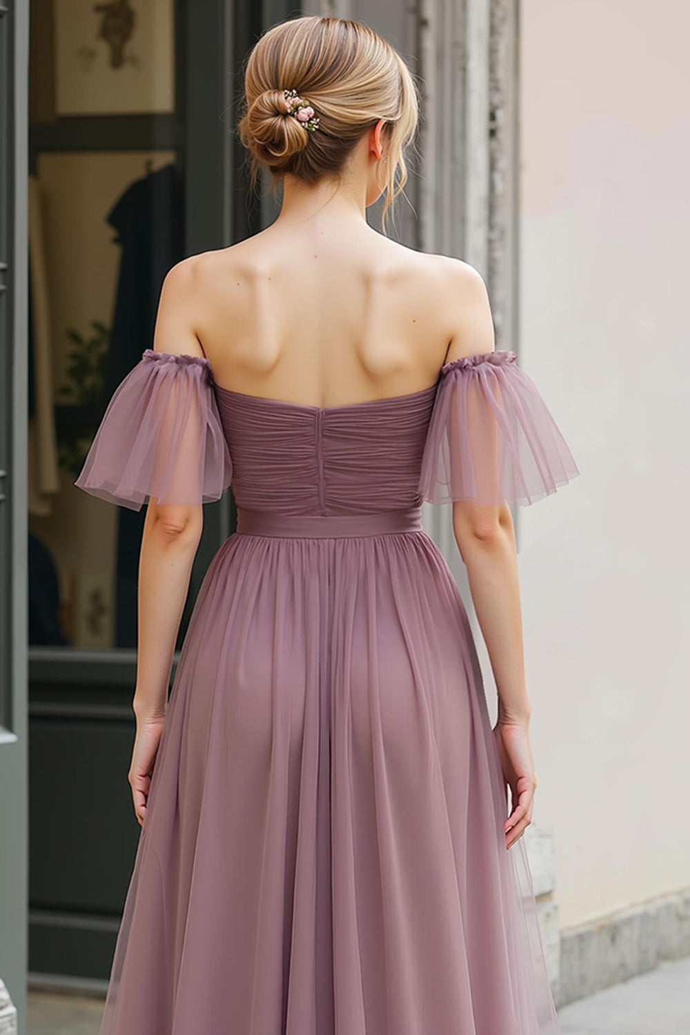 Vintage Mauve Long A Line Off the Shoulder Bridesmaid Dress