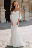 Mermaid White Sweetheart Neck Lace Appliqued Floor Length Wedding Dress