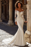Mermaid Ivory Sweetheart Neck Appliqued Sweep Train Wedding Dress