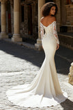 Mermaid Ivory Sweetheart Neck Appliqued Sweep Train Wedding Dress