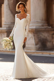 Mermaid White Lace Appliqued Court Train Wedding Dress