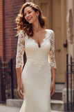 Mermaid V-Neck Ivory Lace Appliqued Court Train Weddig Dress