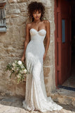 Strapless Lace Ivory Mermaid Wedding Dress
