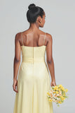 Daffodil Satin Spaghetti Straps Long Junior Bridesmaid Dress