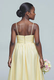 Daffodil A Line Satin Ruched Long Junior Bridesmaid Dress