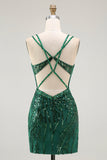 Sparkly Dark Green Bodycon Backless Short Corset Homecoming Dress with Sequins