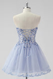 Sparkly Lavender Strapless Beaded A Line Homecoming Dress with Lace Up Back