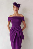 Off the Shoulder Dark Green Sheath Ruched Mother of the Bride Dress