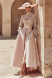 Candy Pink High Neck A Line Long Mother of the Bride Dress with Lace