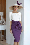 Grape Bodycon Satin Scoop Neck Midi Mother of the Bride Dress
