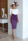 Grape Bodycon Satin Scoop Neck Midi Mother of the Bride Dress