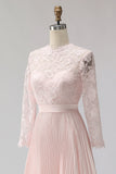 Blush Pink Chiffon A Line Pleated Midi Mother of the Bride Dress with Lace