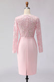 Blush Pink Sheath Boat Neck Midi Mother of the Bride Dress with Lace
