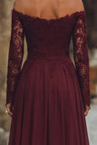 Cabernet A Line Off the Shoulder Long Sleeves Mother of the Bride Dress with Lace