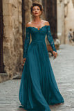 Cabernet A Line Off the Shoulder Long Mother of the Bride Dress with Lace