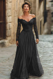 A Line Cabernet Off the Shoulder Maxi Mother of the Bride Dress with Lace