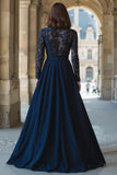 A-Line High Neck Navy Lace Applique Mother of the Bride Dress