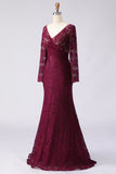 Cabernet Mermaid V-Neck Lace Applique Mother of the Bride Dress