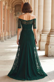 Dark Green A-Line Off the Shoulder Lace Appliques Mother of the Bride Dress