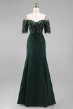 A-Line Dark Green Off the Shoulder Applique Long Mother of the Bride Dress