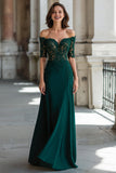 A-Line Dark Green Off the Shoulder Applique Long Mother of the Bride Dress