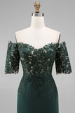 A-Line Dark Green Off the Shoulder Applique Long Mother of the Bride Dress