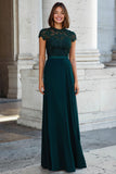 Peacock Green A-Line Lace Appliques Long Mother of the Bride Dress