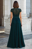 Peacock Green A-Line Lace Appliques Long Mother of the Bride Dress