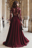 A-Line Cabernet Lace Applique Chiffon Mother of the Bride Dress