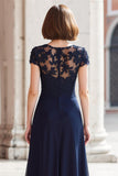 A-Line Navy Lace Appliques Long Mother of the Bride Dress