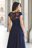 Navy A-Line Lace Appliques Chiffon Mother of the Bride Dress