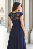 Navy A-Line Lace Appliques Chiffon Mother of the Bride Dress