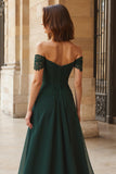 Off the Shoulder A-Line Pine Long Mother of the Bride Dress