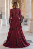 Burgundy A-Line High Neck Applique Mother of the Bride Dress