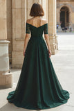 A-Line Pine Off the Shoulder Applique Beading Mother of the Bride Dress