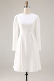 Ivory A-Line Satin Midi Engagement Dress with Sleeves