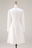 Ivory A-Line Satin Midi Engagement Dress with Sleeves